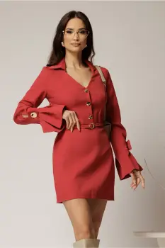 Rochie DY Fashion caramizie cu maneci evazate si decolteu cu guler imagine