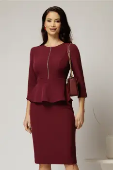 Rochie DY Fashion conica magenta cu peplum si fermoar metalic imagine