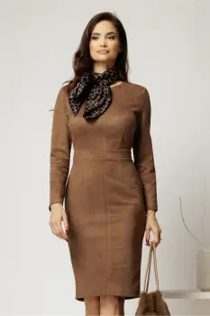 Rochie DY Fashion conica maro din piele intoarsa imagine