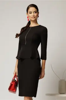 Rochie DY Fashion conica neagra cu peplum si fermoar metalic imagine