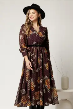 Rochie DY Fashion cu imprimeu din voal cu buline catifelate cu decolteu petrecut imagine