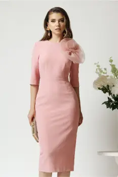 Rochie Dy Fashion de ocazie din stofa roz cu floare maxi imagine