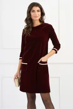 Rochie DY Fashion din catifea bordo cu buzunare imagine