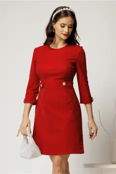 Rochie DY Fashion din catifea fixa bordo cu nasturi pe talie imagine