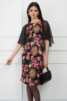 Rochie DY Fashion din dantela cu flori roz si maneci din voal imagine