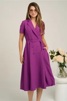 Rochie DY Fashion din stofa mov cu nasturi si curea in talie imagine