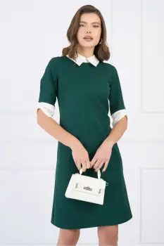 Rochie DY Fashion din stofa verde cu guler si mansete tip fundite imagine