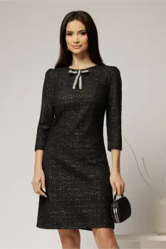 Rochie DY Fashion din tweed neagra si croiul drept cambrat imagine