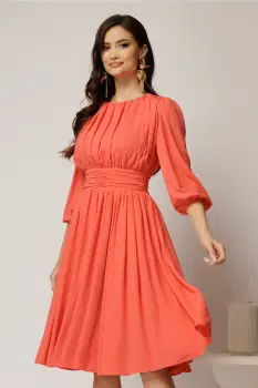 Rochie DY Fashion din voal corai clos cu pliuri imagine