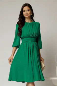 Rochie DY Fashion din voal verde clos cu pliuri imagine