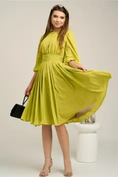 Rochie DY Fashion din voal verde lime clos cu pliuri imagine