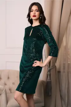 Rochie DY Fashion eleganta din catifea cu paiete verde imagine