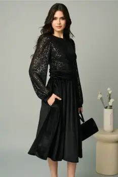 Rochie DY Fashion eleganta din catifea neagra cu bust din paiete imagine