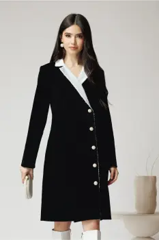 Rochie DY Fashion eleganta din catifea neagra tip sacou cu rever din paiete imagine