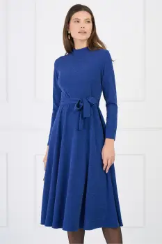 Rochie DY Fashion eleganta din lurex albastra cu cordon in talie imagine