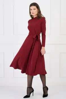 Rochie DY Fashion eleganta din lurex bordo cu cordon in talie imagine