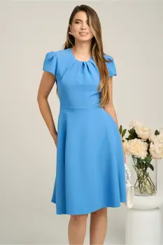 Rochie DY Fashion eleganta din stofa bleu cu spatele gol imagine