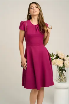 Rochie DY Fashion eleganta din stofa magenta cu spatele gol imagine