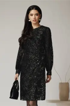 Rochie DY Fashion eleganta din tull neagra cu insertii din catifea si fir lurex auriu imagine
