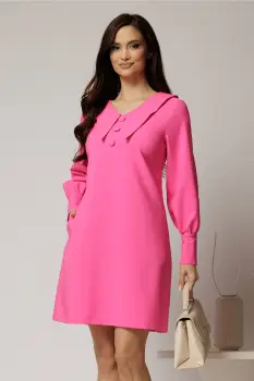 Rochie DY Fashion fucsia scurta cu croi cambrat si guler in colturi imagine