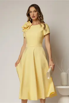 Rochie DY Fashion galbena clos cu trandafir la umar si cordon detasabil imagine