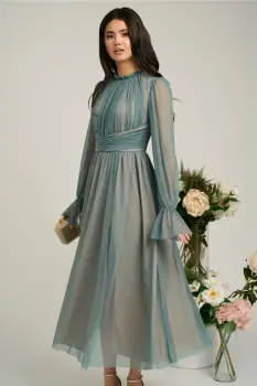 Rochie Dy Fashion gri de ocazie din tull fin imagine