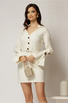 Rochie DY Fashion ivoar cu maneci evazate si decolteu cu guler imagine