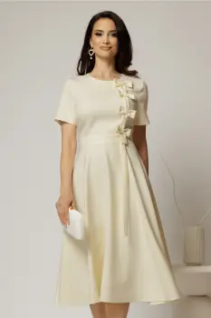 Rochie DY Fashion ivoar unt cu funde pe bust si maneci scurte imagine