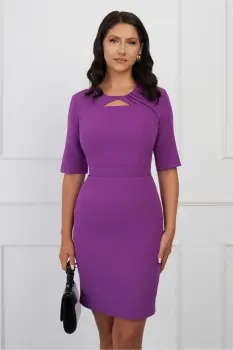 Rochie DY Fashion lila cu decupaj si pliuri la bust imagine