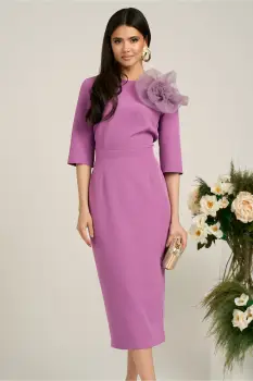 Rochie Dy Fashion lila de ocazie cu floare maxi imagine