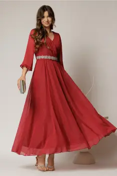 Rochie DY Fashion lunga bordo din voal cu fir lurex imagine