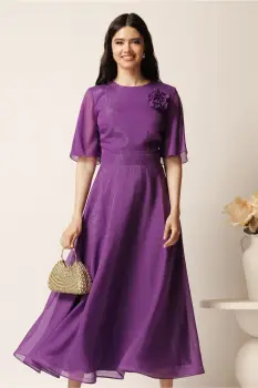Rochie DY Fashion lunga mov din voal in clos cu accesoriu la bust imagine
