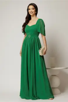 Rochie DY Fashion lunga verde de seara din voal cu decolteu inima imagine