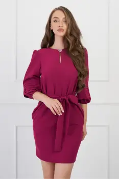 Rochie DY Fashion magenta cu maneci bufante si cordon in talie imagine
