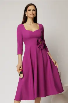Rochie DY Fashion magenta de ocazie cu decolteu inima si detaliu pe talie imagine