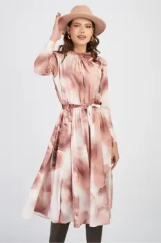 Rochie DY Fashion maro cu imprimeuri maro si cordon imagine