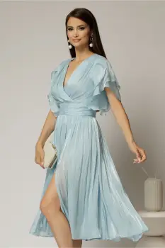 Rochie DY Fashion midi bleu cu manecile suprapuse si decolteu petrecut imagine