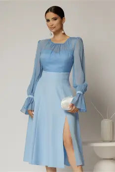 Rochie DY Fashion midi bleu de ocazie cu voal la bust imagine