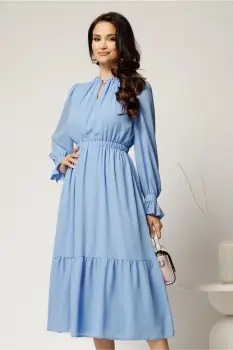 Rochie DY Fashion midi bleu din voal plin cu volan imagine