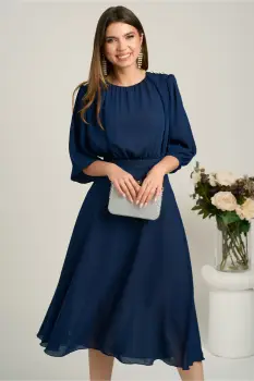 Rochie DY Fashion midi bleumarin in clos din voal cu accesorii pe umeri imagine
