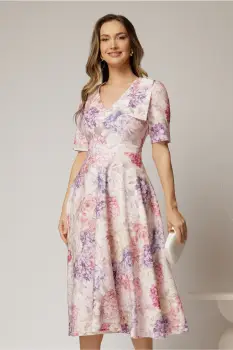 Rochie DY Fashion midi clos cu funda pe umar si print lila imagine