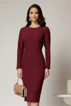 Rochie DY Fashion midi conica magenta office cu nervuri imagine