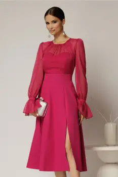 Rochie DY Fashion midi fucsia de ocazie cu voal la bust imagine