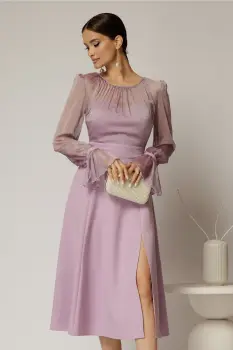 Rochie DY Fashion midi lila de ocazie cu voal la bust imagine