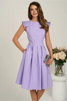 Rochie DY Fashion midi lila din poplin in clos cu volane la umeri imagine