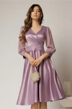 Rochie DY Fashion midi lila din tafta cu maneci din voal cu lurex imagine