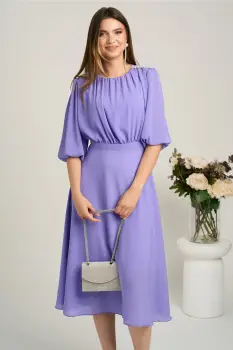 Rochie DY Fashion midi lila in clos din voal cu accesorii pe umeri imagine