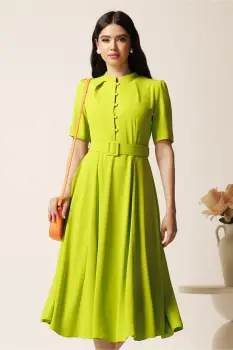 Rochie DY Fashion midi lime in clos din triplu voal cu nasturi la bust si curea in talie imagine