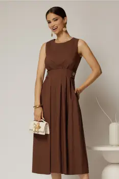 Rochie DY Fashion midi maro din bumbac cu nasturi si cusaturi pe talie imagine