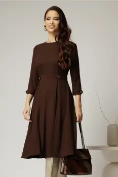 Rochie DY Fashion midi maro din tricot cu nasturi decorativi pe talie imagine